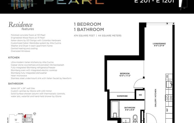 1 bed, 1 bath, 474 sqft, $1,661, Unit E201