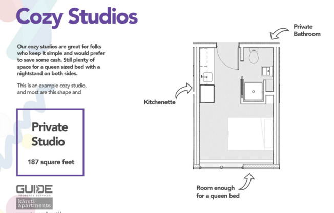 Studio, 1 bath, 187 sqft, $895