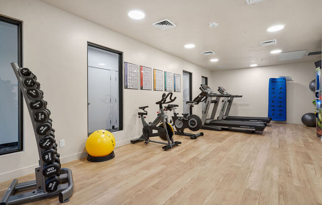 the gym at the flats at big tex apartments