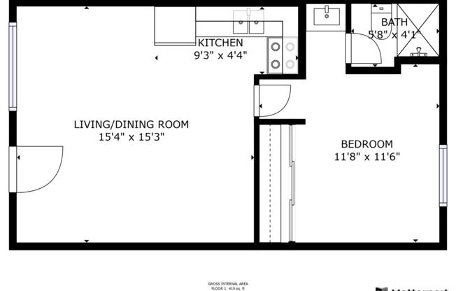 1 bed, 1 bath, 420 sqft, $585, Unit 8252
