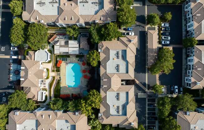 Aerial View of Courtyard with Pool