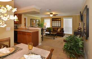 Dining room with view of living room at Aventine Forest Lake Oldsmar Tampa Florida