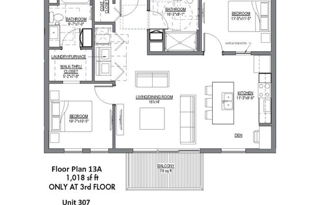 2 beds, 2 baths, 1,018 sqft, $1,875, Unit 307