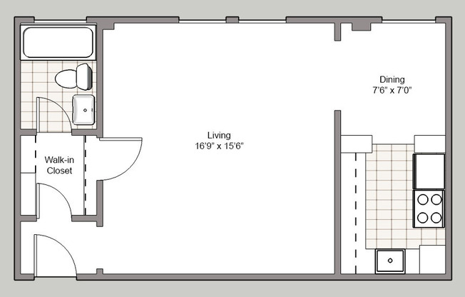 Studio, 1 bath, 480 sqft, $1,200, Unit 402