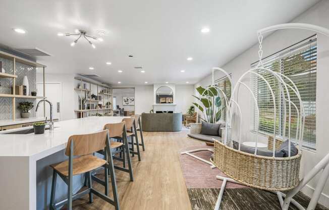 a living room with a kitchen and a dining room at Citrine Hills, California