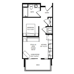 Studio, 1 bath, 462 sqft, $1,525