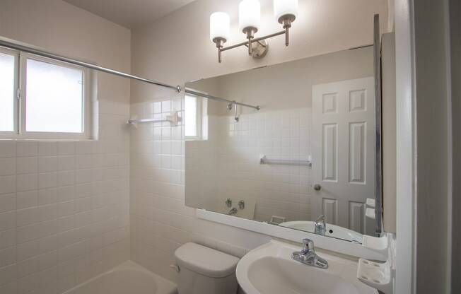This is a photo of the bathroom in the 631 square foot, B-style (Ranch) 1 bedroom/1 bath floor plan at Colonial Ridge Apartments in the Pleasant Ridge neighborhood of Cincinnati, OH.