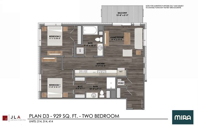 2 beds, 1 bath, 929 sqft, $1,975, Unit #214