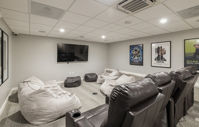 Media room with seating and bing bag chairs