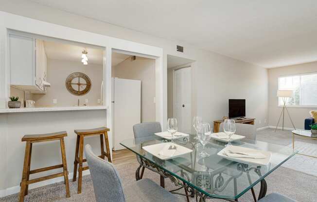 Dining room and breakfast bar at Malibu at Martin Apartments in Huntsville, Alabama