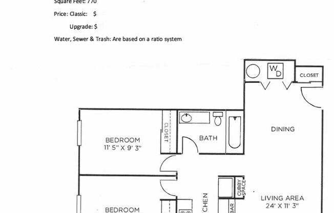 2 beds, 1 bath, 770 sqft, $1,495, Unit 1512