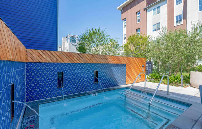 A blue and orange spa area
