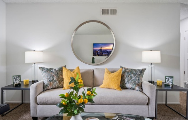 our apartments offer a living room with a sofa and coffee table