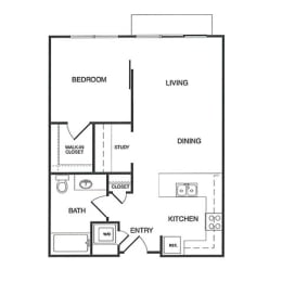 1 bed, 1 bath, 784 sqft, $2,486