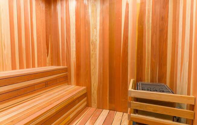 A wooden sauna at the Evo in Las Vegas