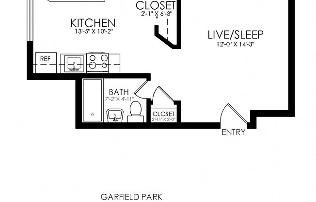 Studio, 1 bath, 380 sqft, $1,075