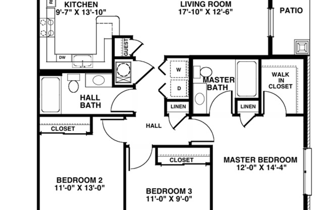 3 beds, 2 baths, 1,250 sqft, $1,850, Unit 1412