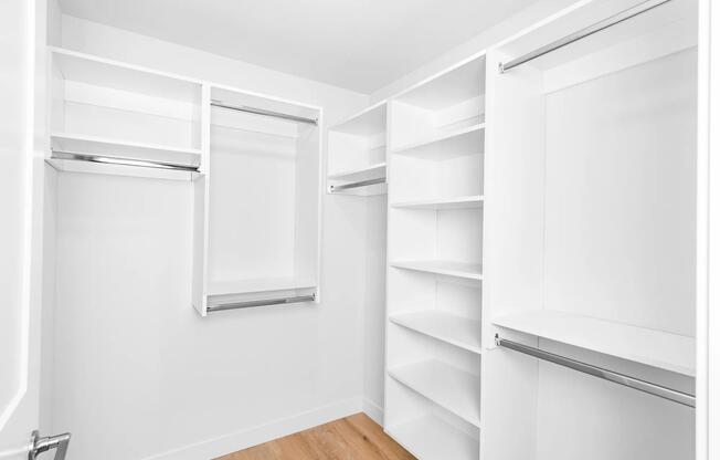 Our spacious walk-in closets with built-in shelving offer the perfect blend of style and functionality. Say goodbye to clutter and hello to a beautifully organized lifestyle in your new California home.