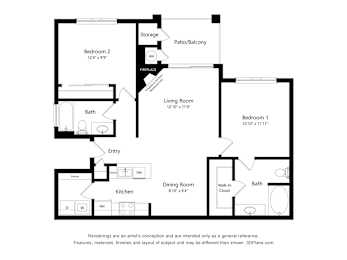 2 beds, 2 baths, 1,022 sqft, $2,297