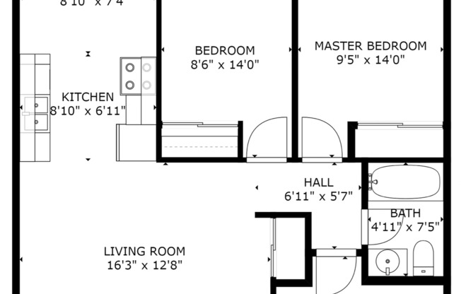 2 beds, 1 bath, 810 sqft, $1,299, Unit 105