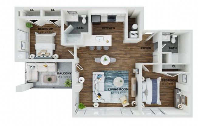 2 beds, 2 baths, 958 sqft, $2,515, Unit 906