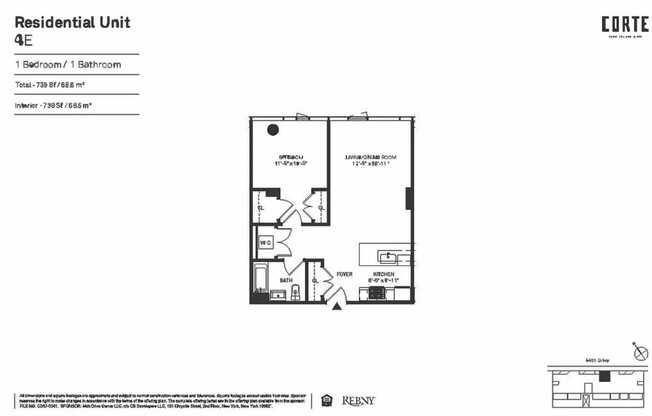 1 bed, 1 bath, 739 sqft, $4,950, Unit 4E