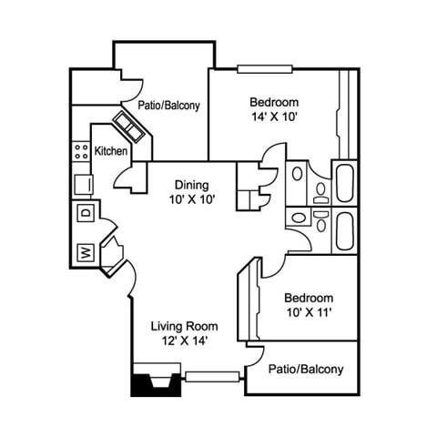 2 beds, 2 baths, 1,090 sqft, $1,041