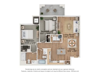 2 beds, 2 baths, 925 sqft, $1,439