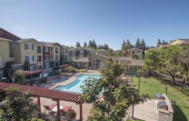 Aerial View Of Pool  at Sterling Village Apartment Homes, Vallejo, CA, 94590