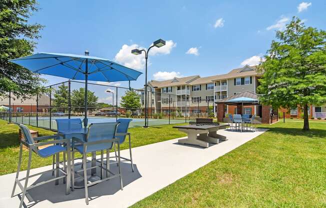 the preserve at ballantyne commons community picnic area with tables and umbrellas