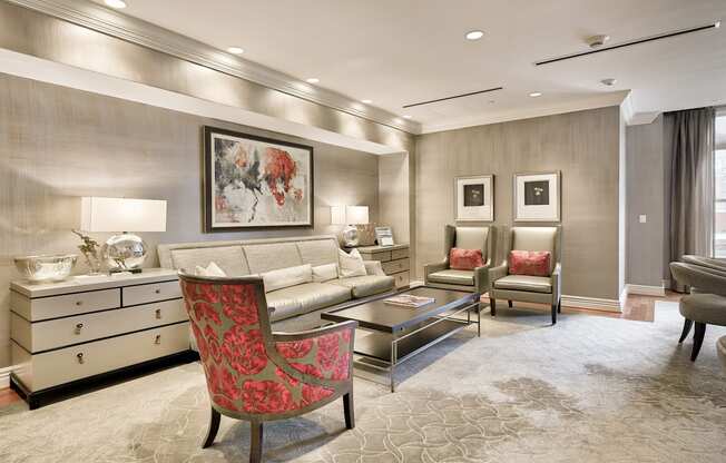 Coffee table and seating area at The Woodley, Washington, DC