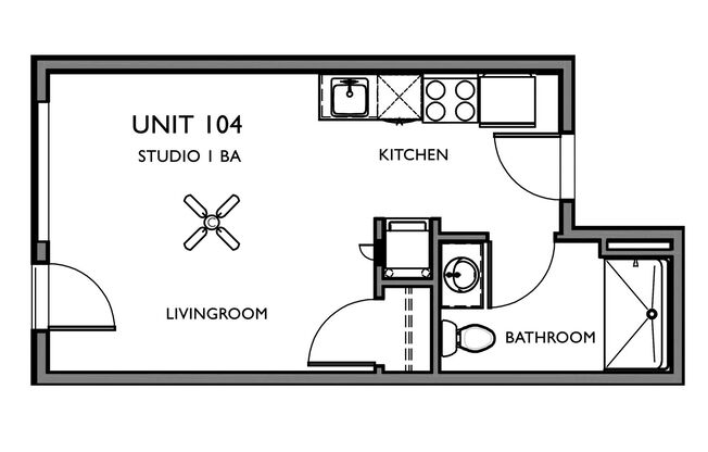 Studio, 1 bath, 479 sqft, $1,299, Unit 104