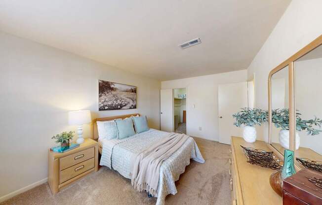 a bedroom with a large walk-in closet