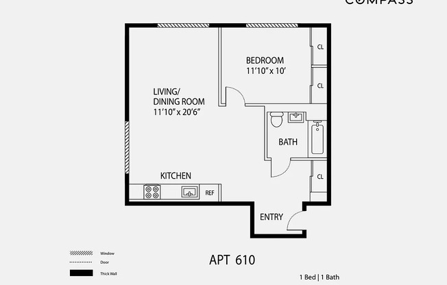 1 bed, 1 bath, 723 sqft, $3,900, Unit 510