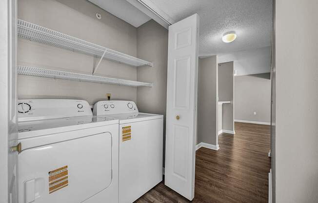 Washer and Dryer with Built In Shelving