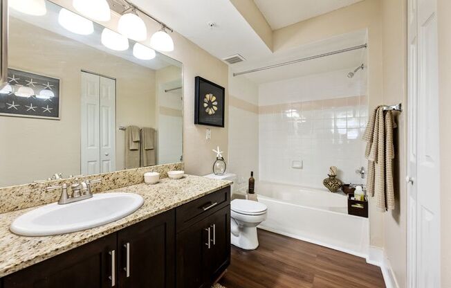 a bathroom with a sink and a toilet and a shower
