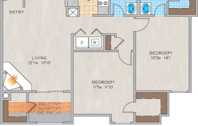 2 beds, 2 baths, 1,042 sqft, $1,450, Unit 301