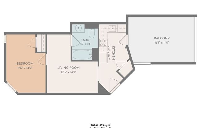 1 bed, 1 bath, 495 sqft, $1,175, Unit 104