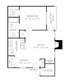 1 bed, 1 bath, 612 sqft, $668