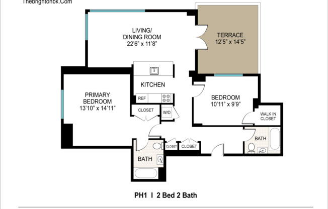 2 beds, 2 baths, $3,675, Unit PH1