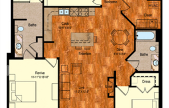 2 beds, 2 baths, 1,325 sqft, $2,400