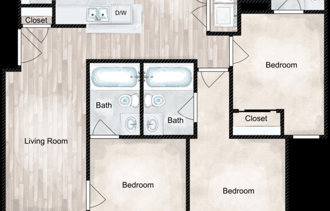 3 beds, 3 baths, 1,250 sqft, $1,870