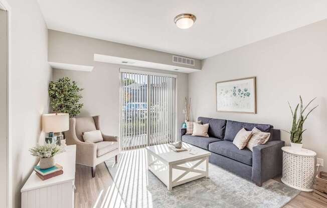 Living Room, patio, balcony, Senior Apartment, Senior living, Maplewood, White Bear Lake, Saint Paul, Frost English Silver
