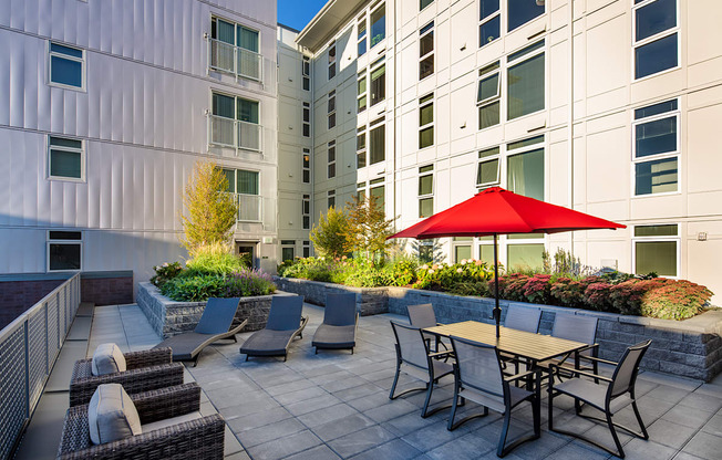 courtyard deck with tables and seating