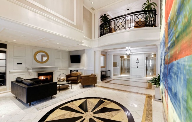 Lobby with coffee station at West End Residences, Washington, DC, 20037