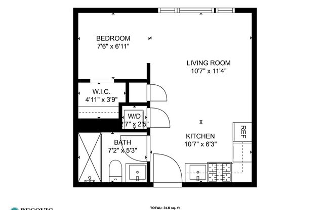 1 bed, 1 bath, 307 sqft, $1,750, Unit 216