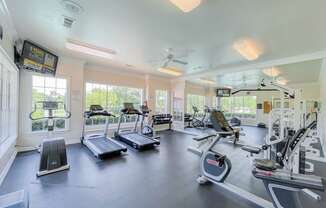 A high energy fitness center for residents at Turnberry Isle Apartments in Dallas, TX offers 1,2 and 3 Bedroom Apartment Homes.