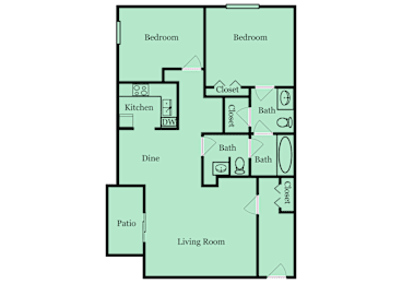 2 beds, 1.5 baths, 1,222 sqft, $1,199