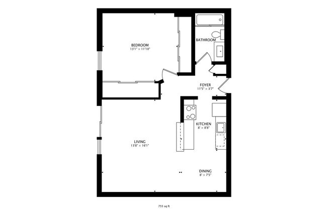 1 bed, 1 bath, 631 sqft, $2,295