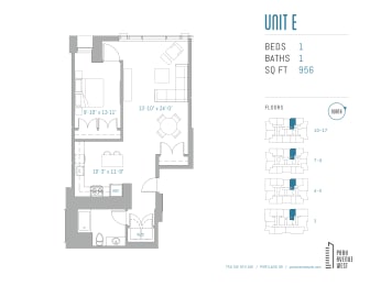 1 bed, 1 bath, 956 sqft, $2,500
